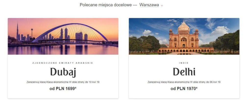 A print screen from the Polish Emirates website