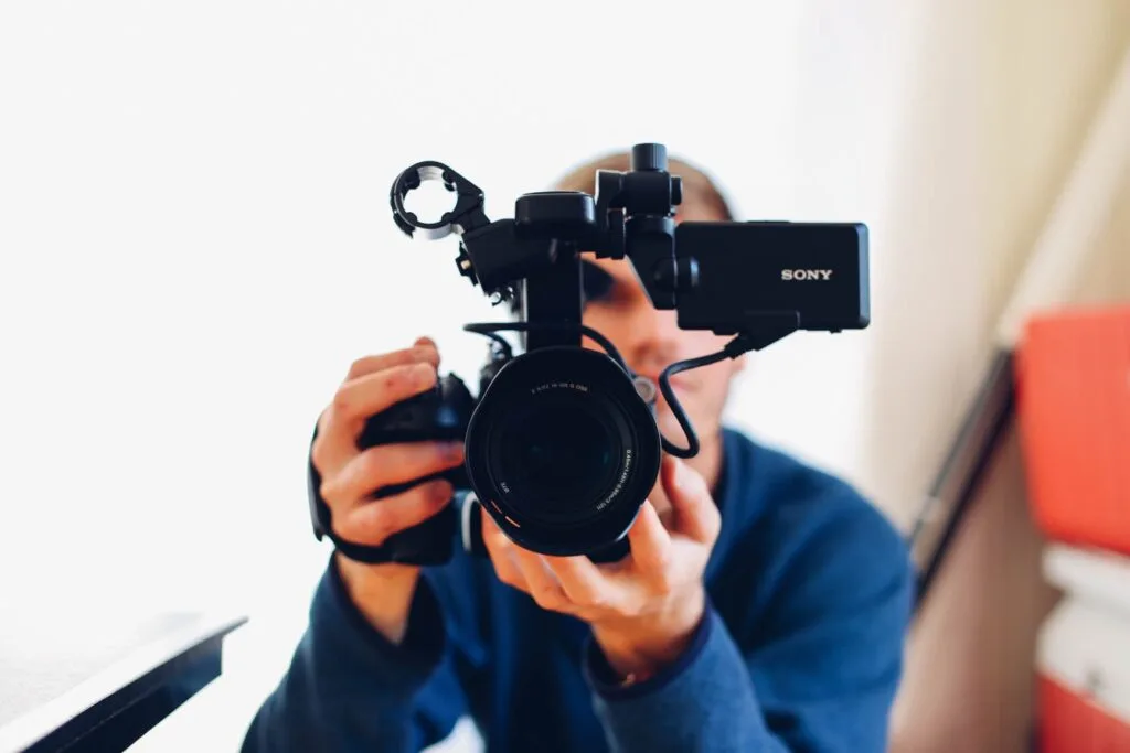 Video operator with a professional camera