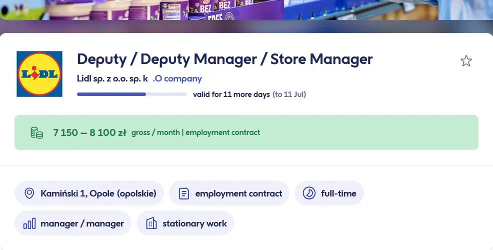 Lidl job offer for a Deputy Manager or Store Manager position in Opole