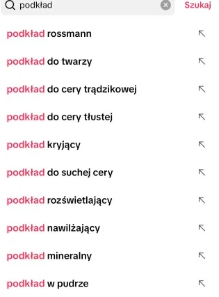 Search suggestions for foundation makeup products displayed in a mobile app.