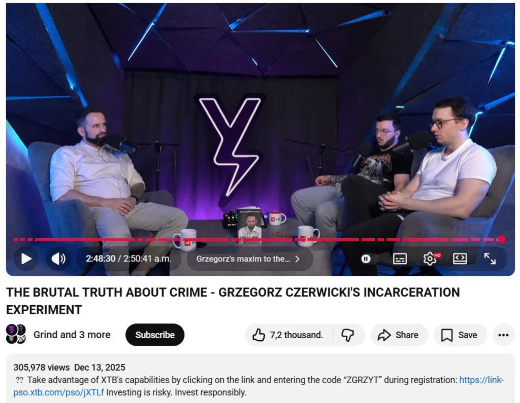 Podcast interview on YouTube with three men sitting in a studio with microphones.