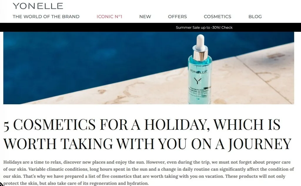 Yonelle article presenting five cosmetics worth taking on holiday
