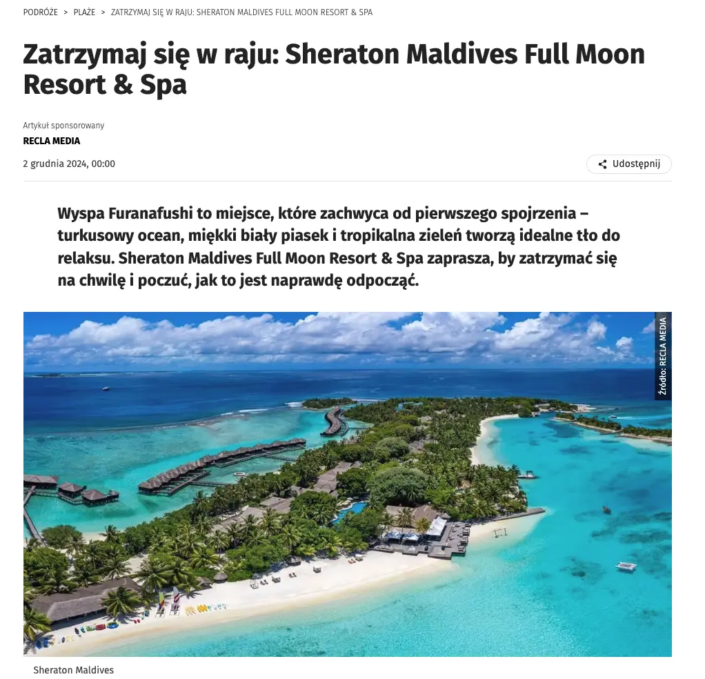 A sponsored article for a brand in the travel industry