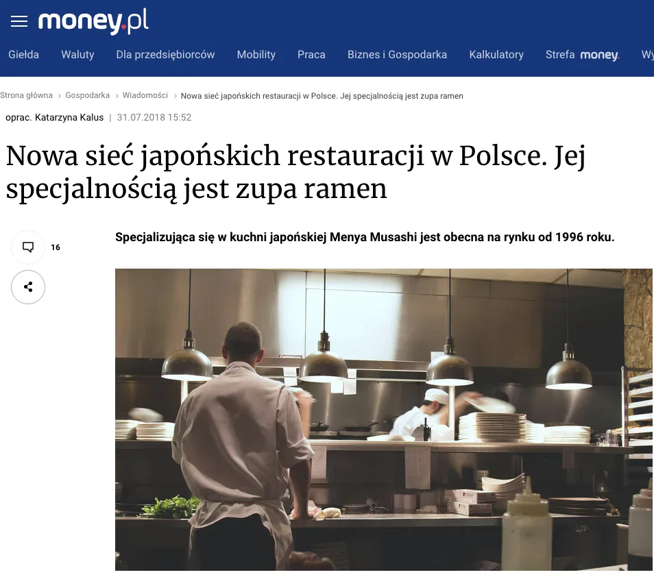 Press release from the Menya Musashi chain entering Poland