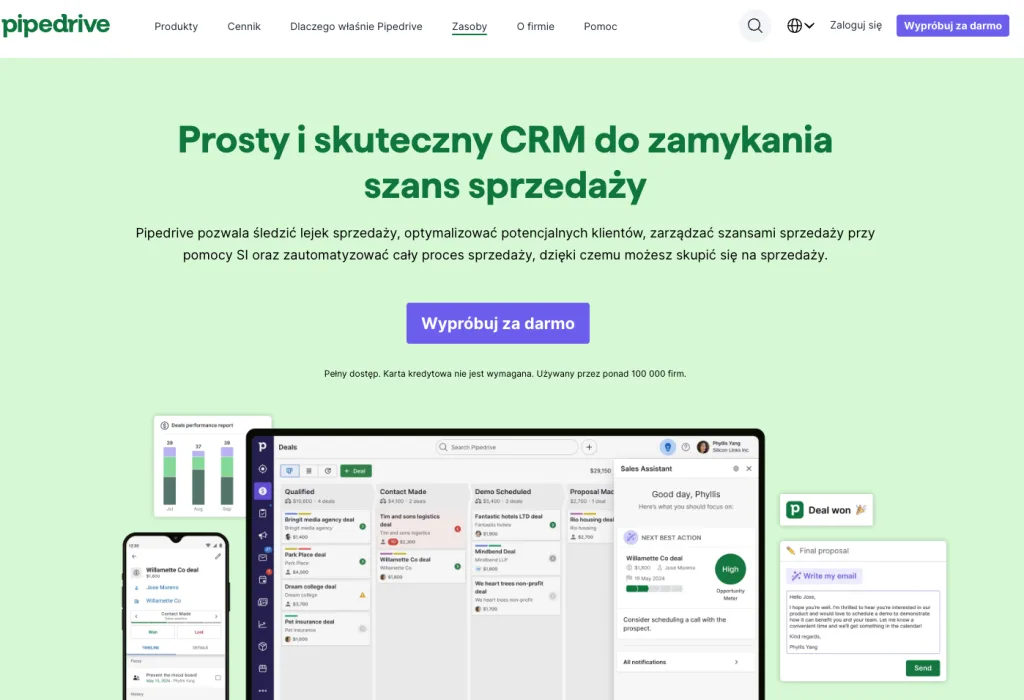 Pipedrive’s website in the Polish language
