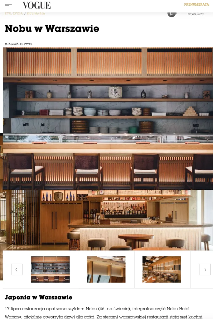 Polish Vogue magazine review of Nobu restaurant
