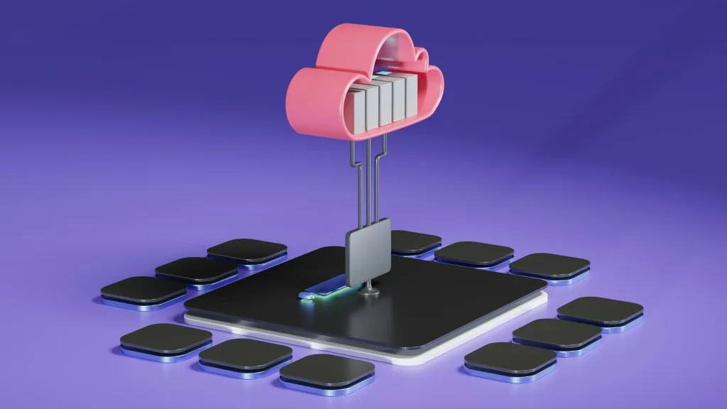 3D illustration of cloud computing and data storage, representing Poland’s growing IT and cloud infrastructure sector.