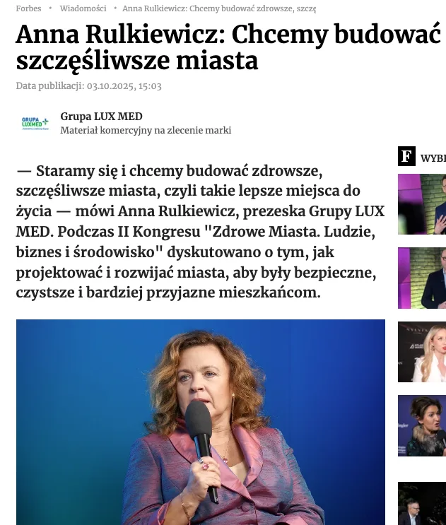 Forbes article featuring Anna Rulkiewicz speaking about building healthier and happier cities.
