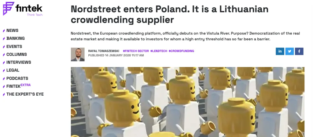 Article about Nordstreet entering Poland as a Lithuanian crowdlending platform expanding access to real estate investments