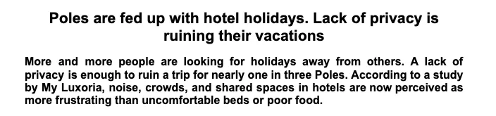 Poles frustrated with hotel holidays due to lack of privacy and crowded spaces