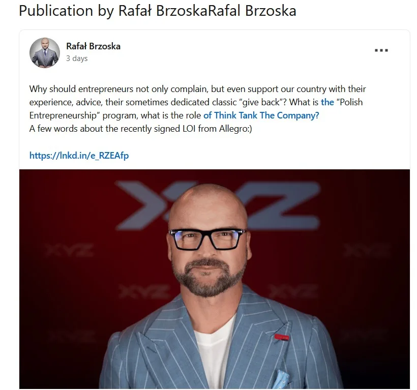 Entrepreneur sharing a LinkedIn post about supporting Polish business