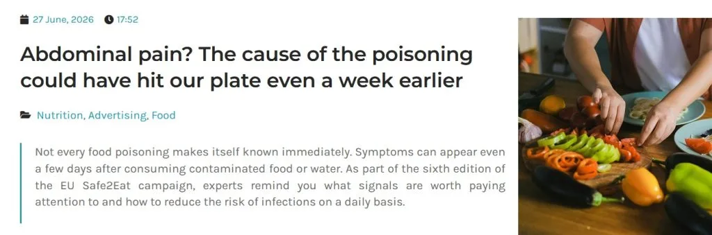 Article about abdominal pain and delayed symptoms of food poisoning