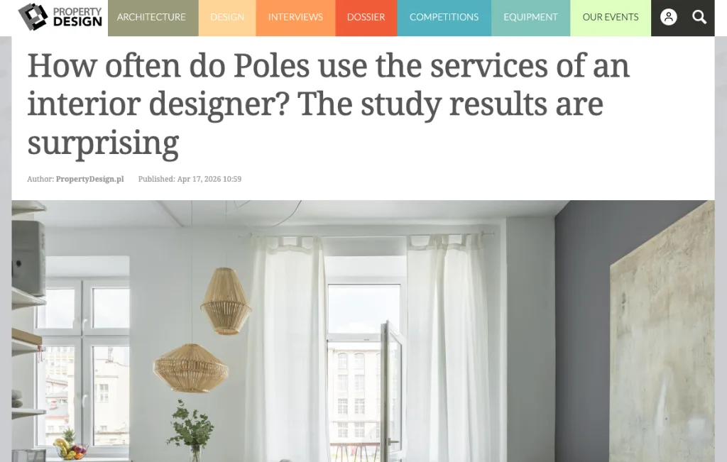 Article about how often Polish people use interior designer services, featuring a bright modern apartment