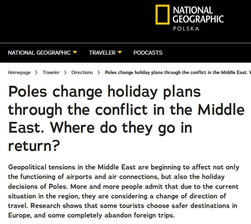Article about Poles changing holiday plans due to the conflict in the Middle East