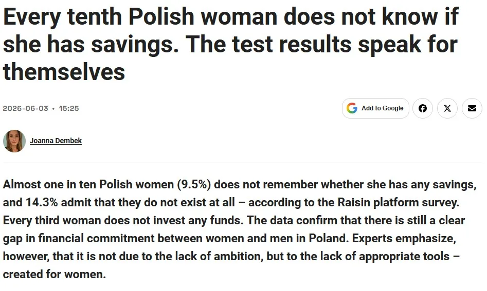 Survey on savings and financial habits among Polish women in 2026