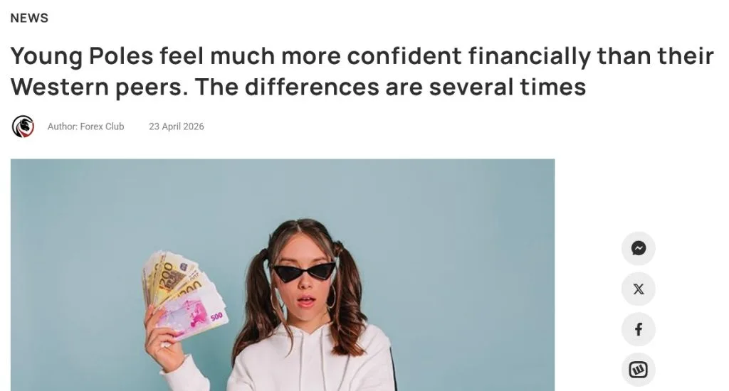 Young Polish woman holding cash, representing financial confidence among young Poles