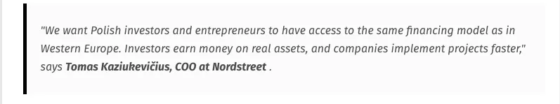 Quote by Tomas Kaziukevičius about real estate financing for Polish investors and entrepreneurs