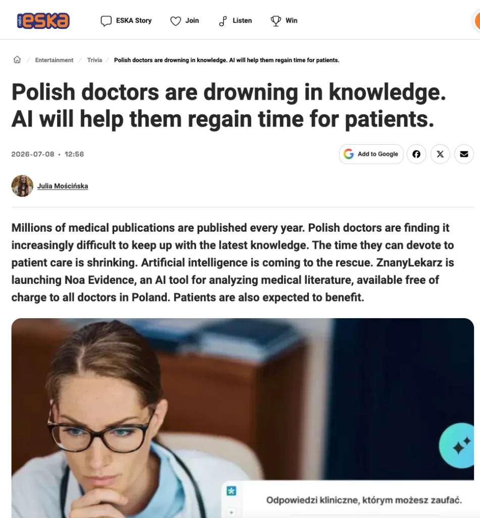 ESKA article about AI helping Polish doctors access medical knowledge