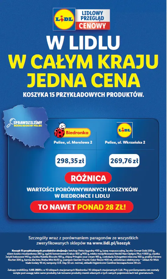 Lidl Poland price comparison showing cheaper shopping basket than Biedronka