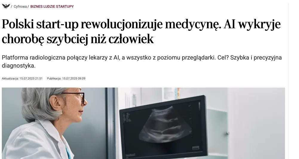 Article about a Polish startup using AI to support radiology and faster medical diagnosis