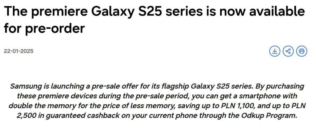 Samsung Galaxy S25 series pre-order offer with cashback promotion