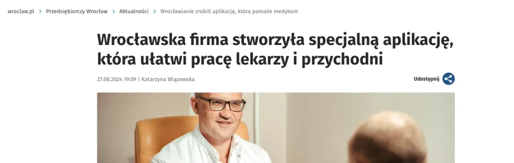 Wroclaw.pl article about a medical app designed to support doctors and clinics